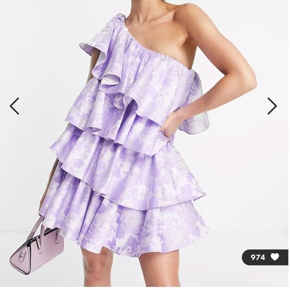 ASOS Dresses & Skirts - ASOS LUXE super ruffle one shoulder jacquard mini dress in lilac